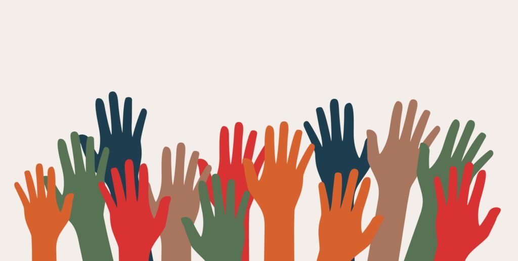 vector image of colorful hands that represents equality in diversity .